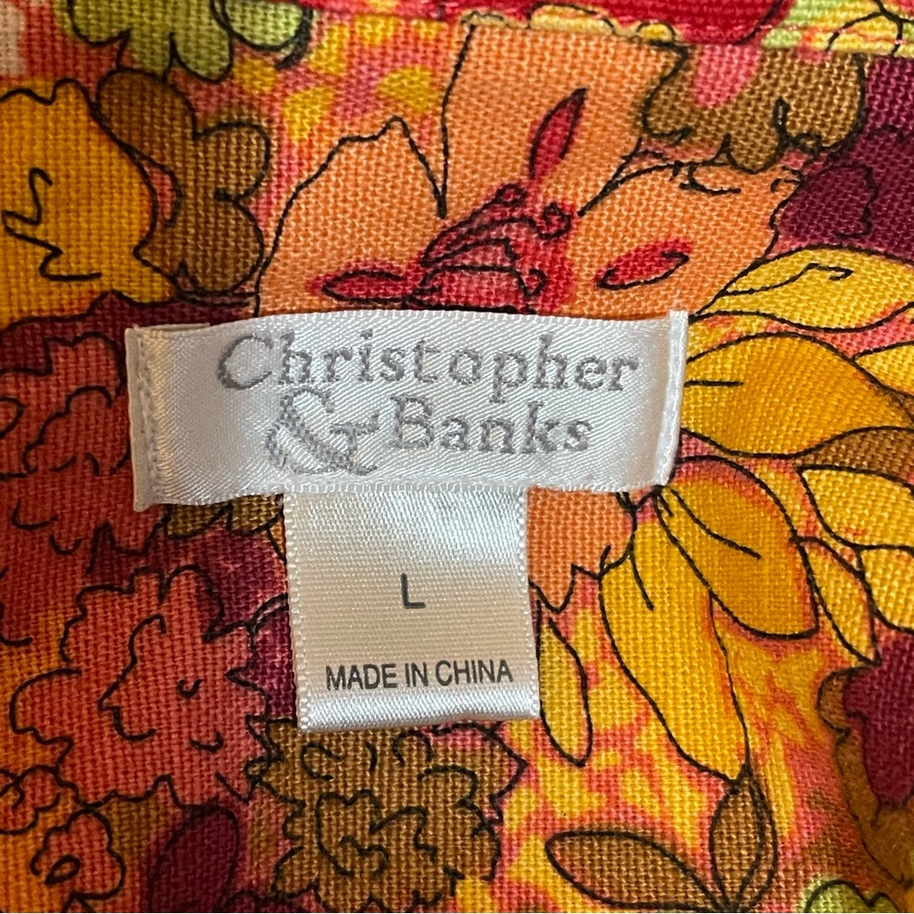 Retro Floral Print Linen Cotton Blend Jacket M Orange Gold - Picture 8 of 11